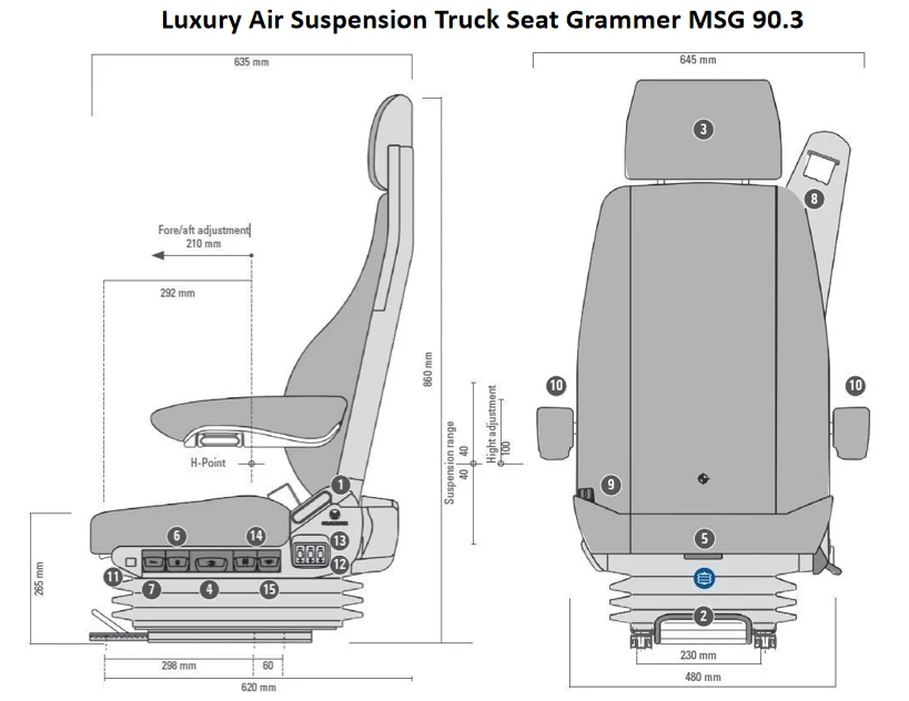 Luxury Air Suspension Truck Seat Size Luxury Air Suspension Truck Seat Size